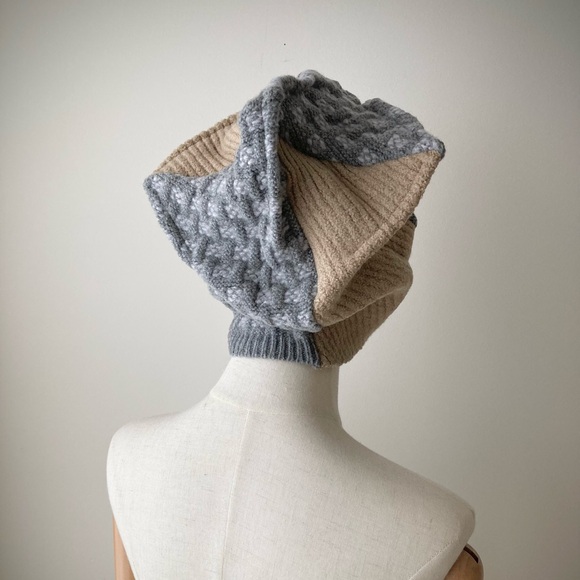 joodito origami crown 100% wool sweater hat japanese boro patchwork beanie cap - Picture 8 of 11